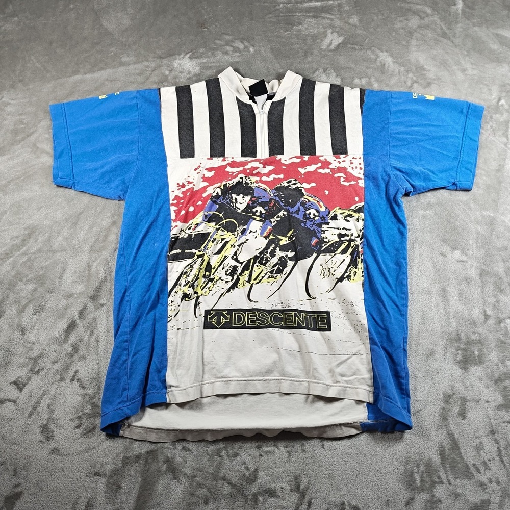 Vintage Descente Cycling Jersey Shirt Mens Large Colorblock Quarter Zip 80s 90s
